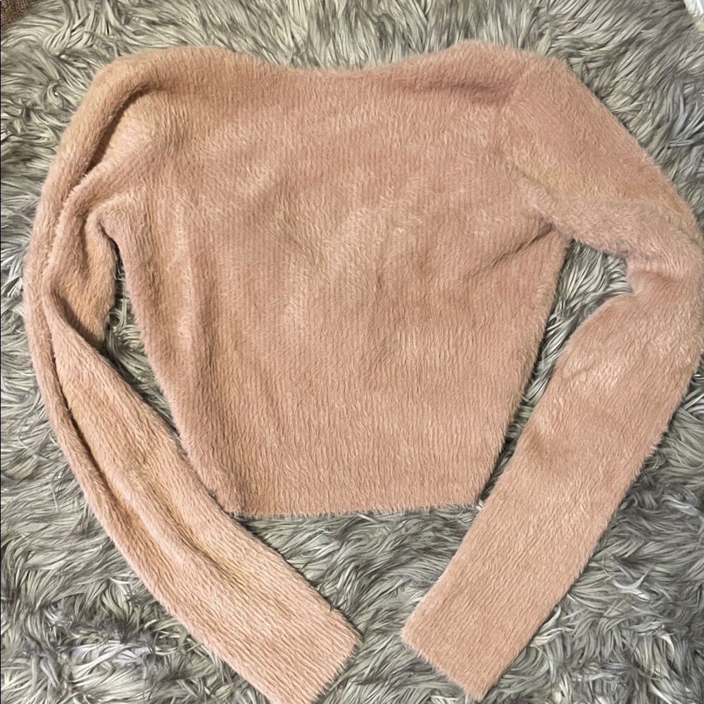Aerie tan Fuzzy Twist-Front Sweater - Picture 4 of 6